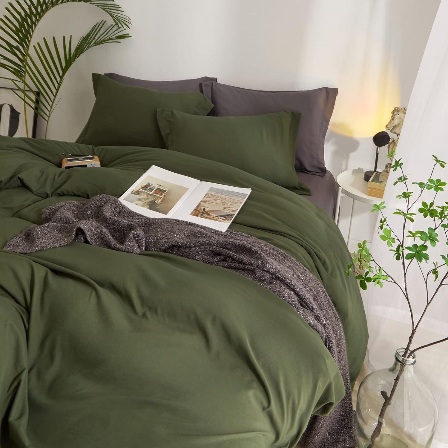 AMWAN Army Green Duvet Cover Full Size Bedding Set Modern Soft 3 Pieces, 1 Forest Green Duvet Cover 80”x90” with 2 Pillowcases