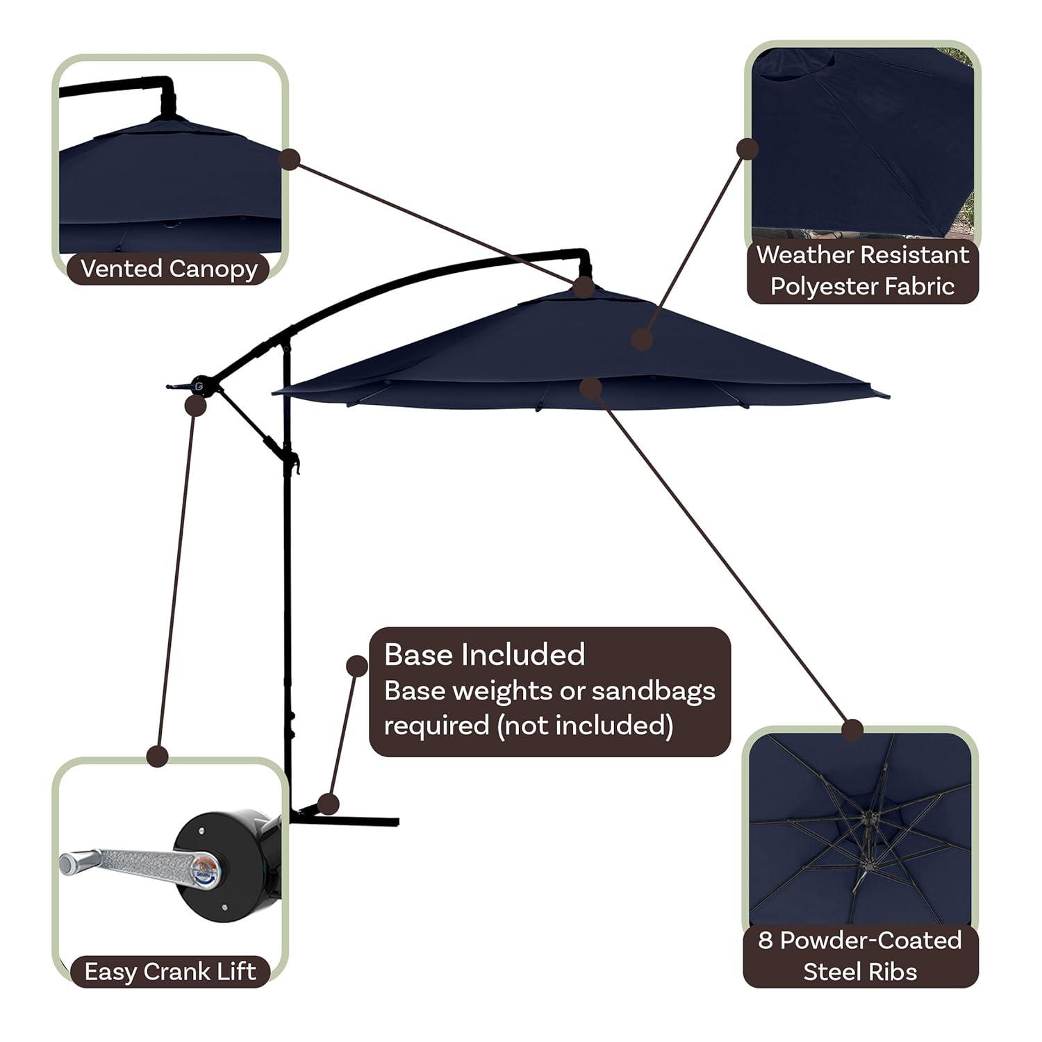 Pure Garden 10' Octagon Outdoor Patio Cantilever Umbrella Navy Blue: Weather-Resistant, Crank Lift, No Tilt