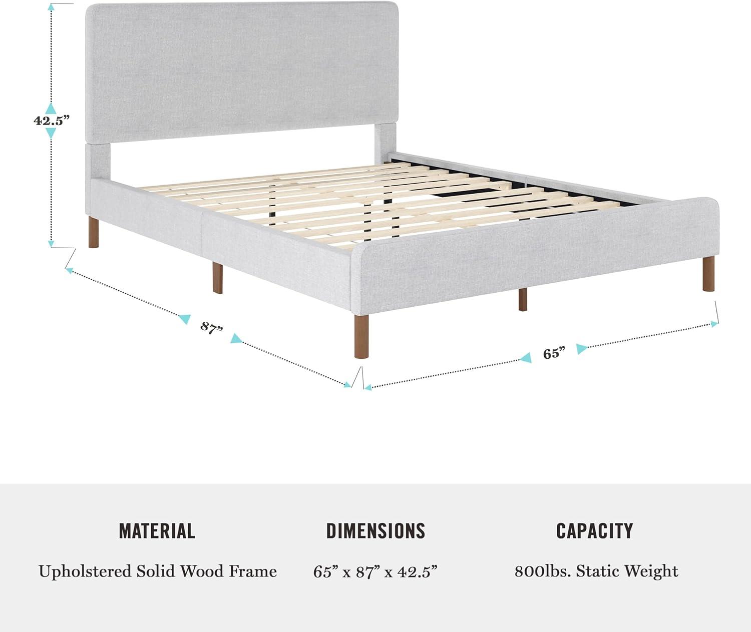 Martha Stewart Britta Upholstered Platform Bed With Piped Detail Headboard