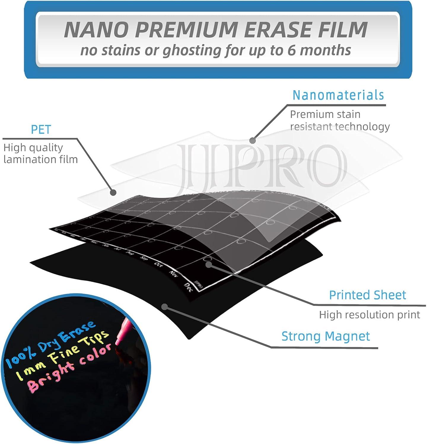 JJPRO Magnetic Chalkboard Monthly Calendar Neon Bright Liquid Chalk Markers with Bonus - Grocery List and Notepad Black