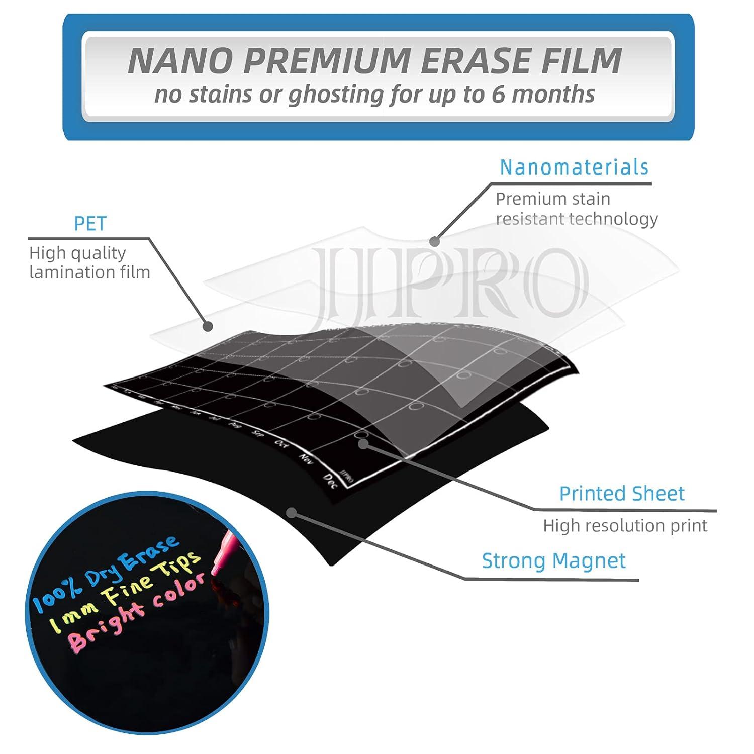 JJPRO Magnetic Chalkboard Monthly Calendar Neon Bright Liquid Chalk Markers with Bonus - Grocery List and Notepad Black