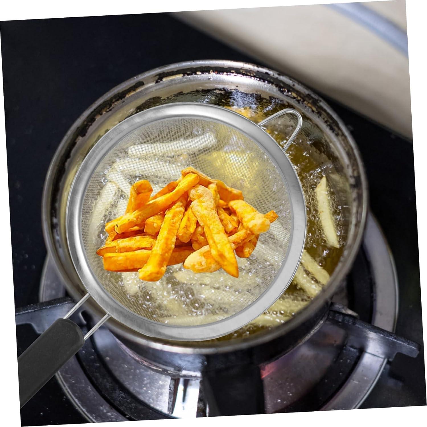 Kafoor 9" Large Fine Mesh Strainer with Thermo Plastic Rubber Handle - Sieve Fine Mesh Stainless Steel - Ideal to Strain Pasta, Quinoa and Rice.