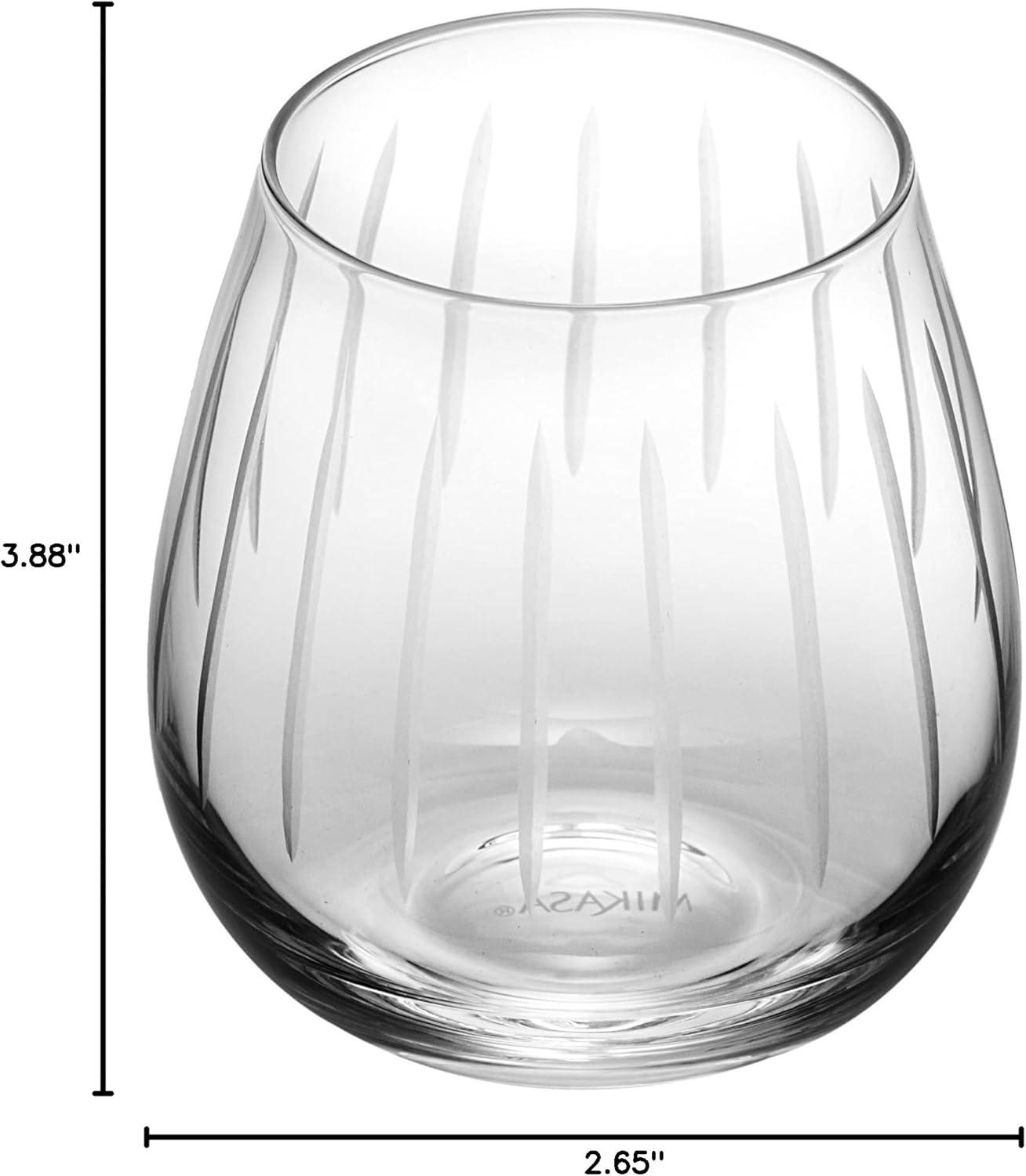 Mikasa Cheers 14-Ounce Etched Stemless Wine Glass Set