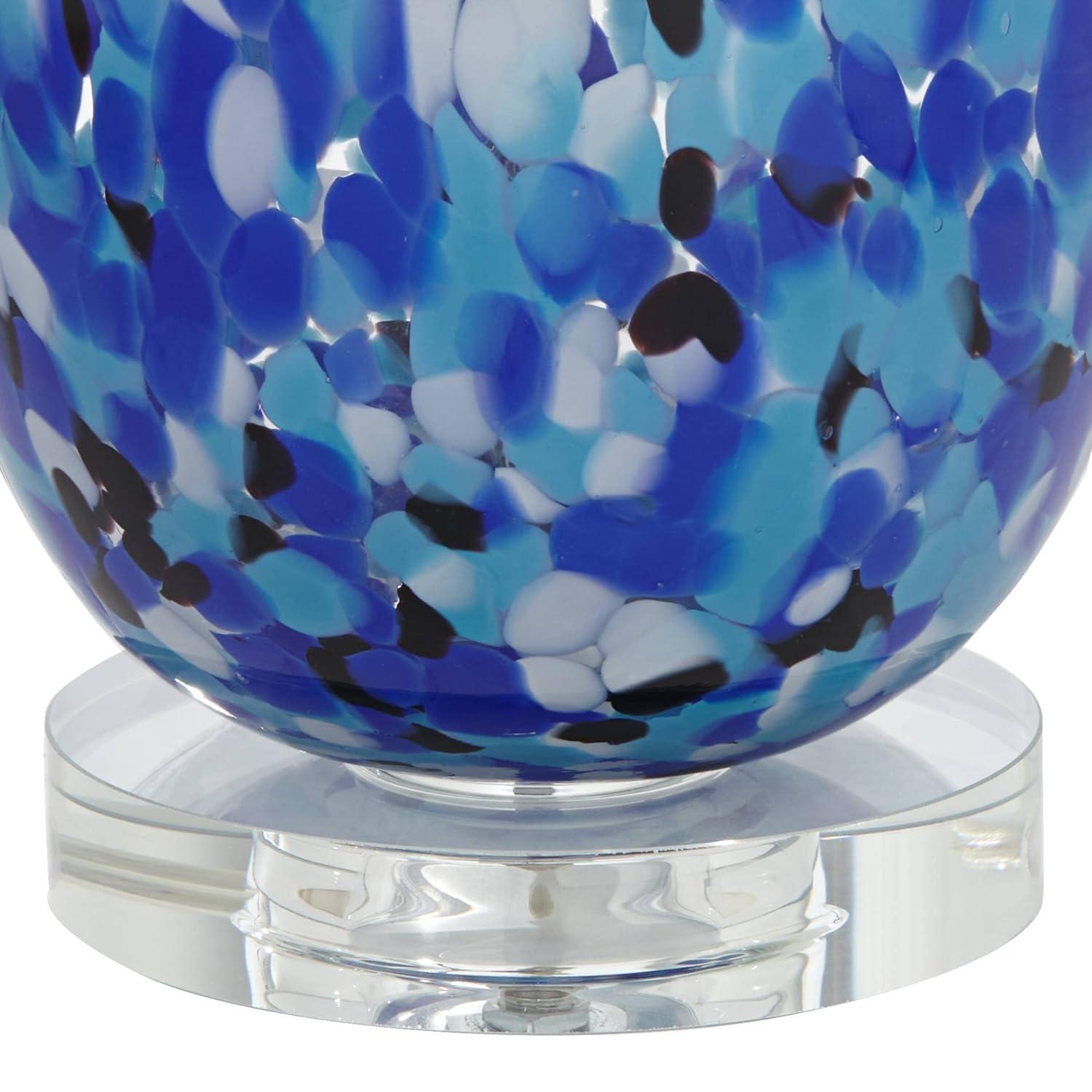 360 Lighting Marnie Modern Coastal Table Lamp 28" Tall Blue Art Glass White Fabric Drum Shade for Bedroom Living Room Bedside Nightstand Office House