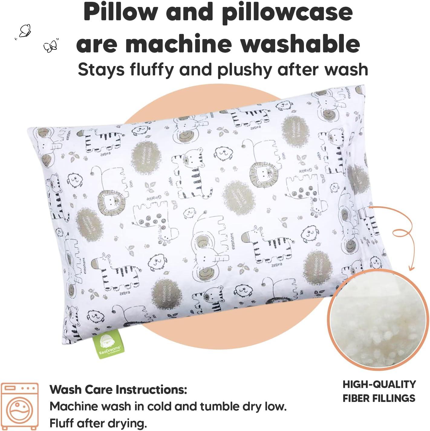 KeaBabies Toddler Pillow with Pillowcase, 13X18 Soft Organic Cotton Toddler Pillows for Sleeping, Kids Travel Pillow Age 2-5 (KeaSafari)