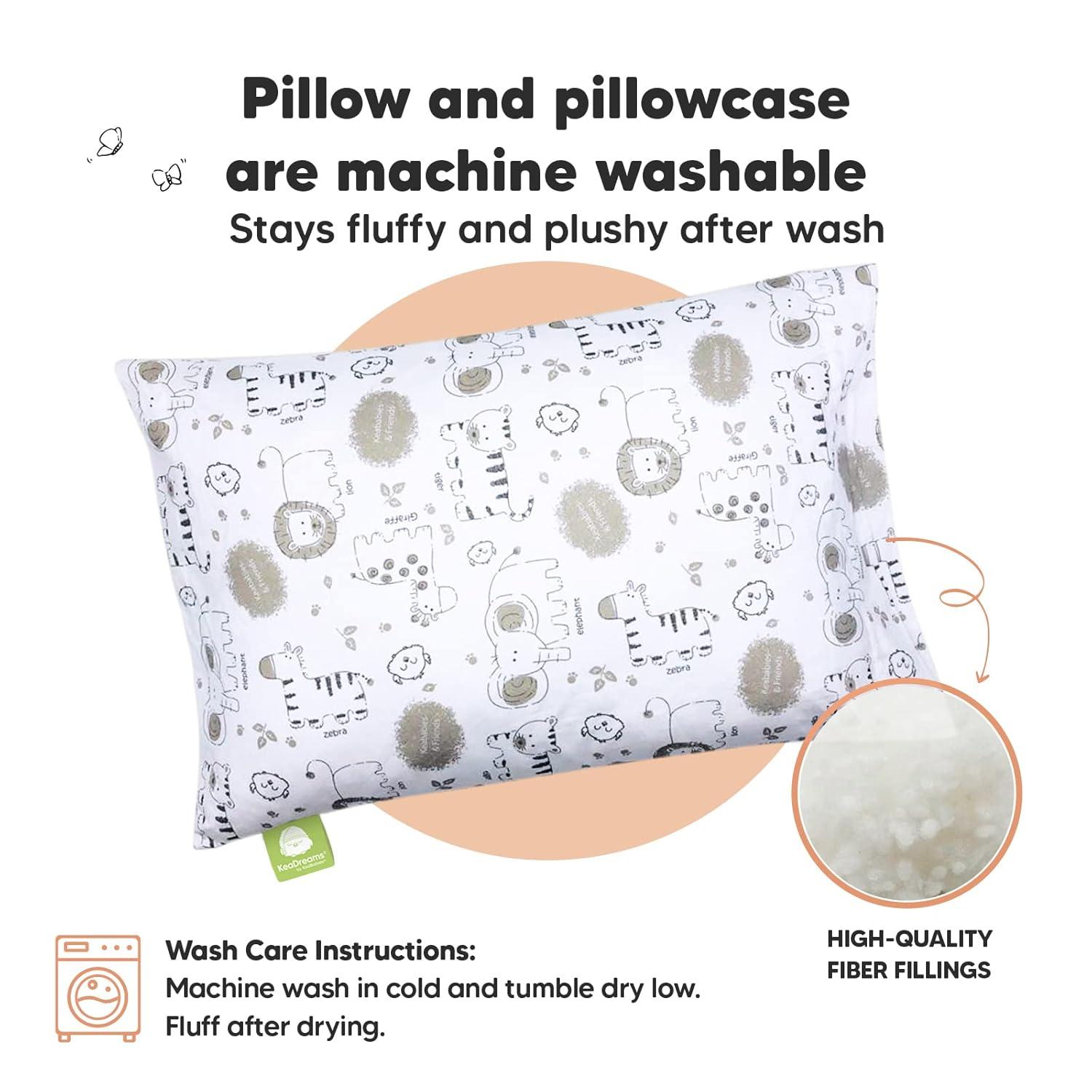 KeaBabies Toddler Pillow with Pillowcase, 13X18 Soft Organic Cotton Toddler Pillows for Sleeping, Kids Travel Pillow Age 2-5 (KeaSafari)