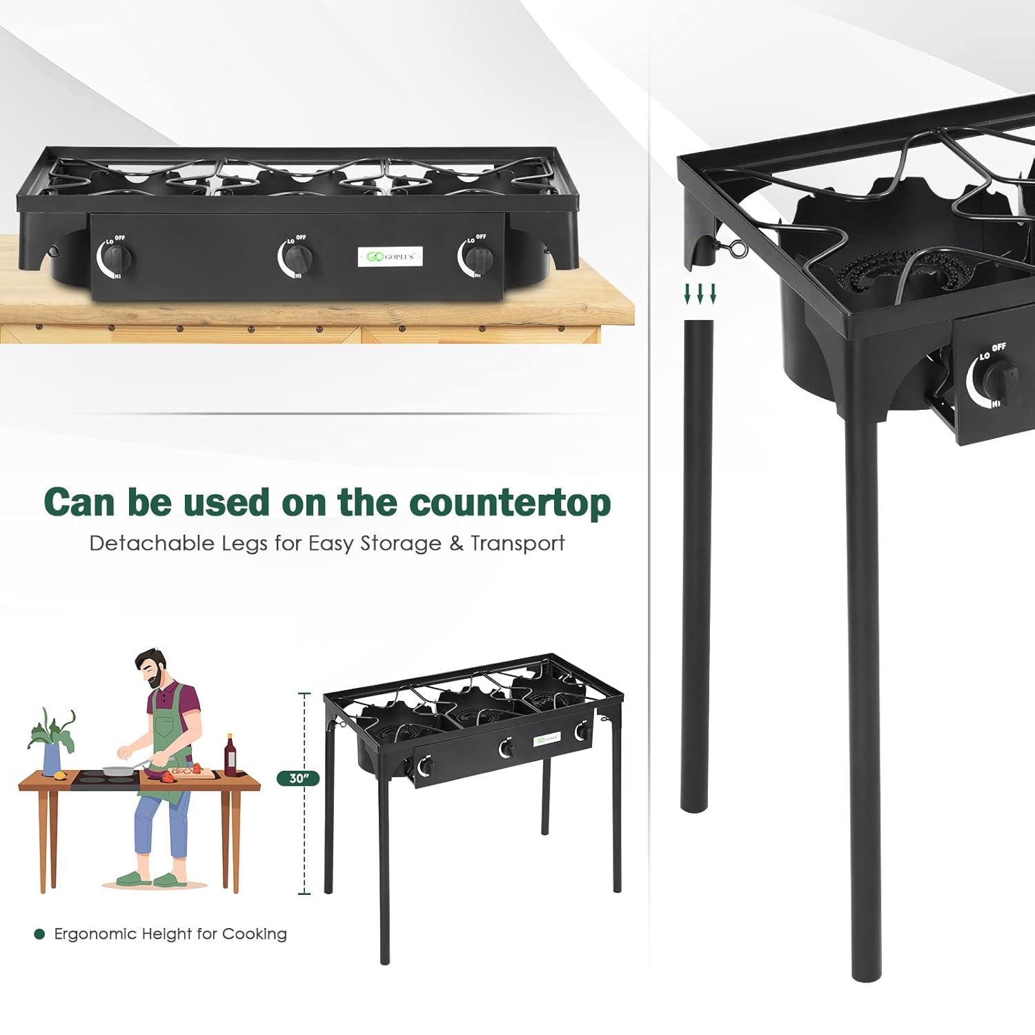 Costway Portable Propane 225,000-BTU 3 Burner Gas Cooker Outdoor Camp Stove BBQ