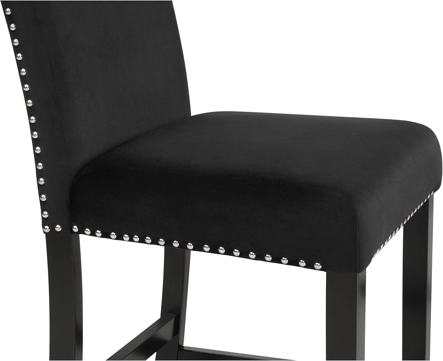 Cobre Contemporary Velvet Counter Stool with Nailhead Trim(Set of 2) in Black