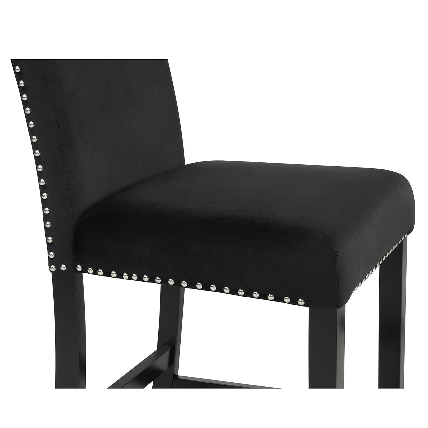 Cobre Contemporary Velvet Counter Stool with Nailhead Trim(Set of 2) in Black