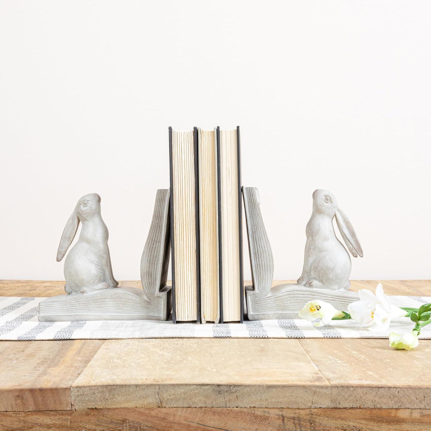 Antique White Resin Bunny Bookend Set