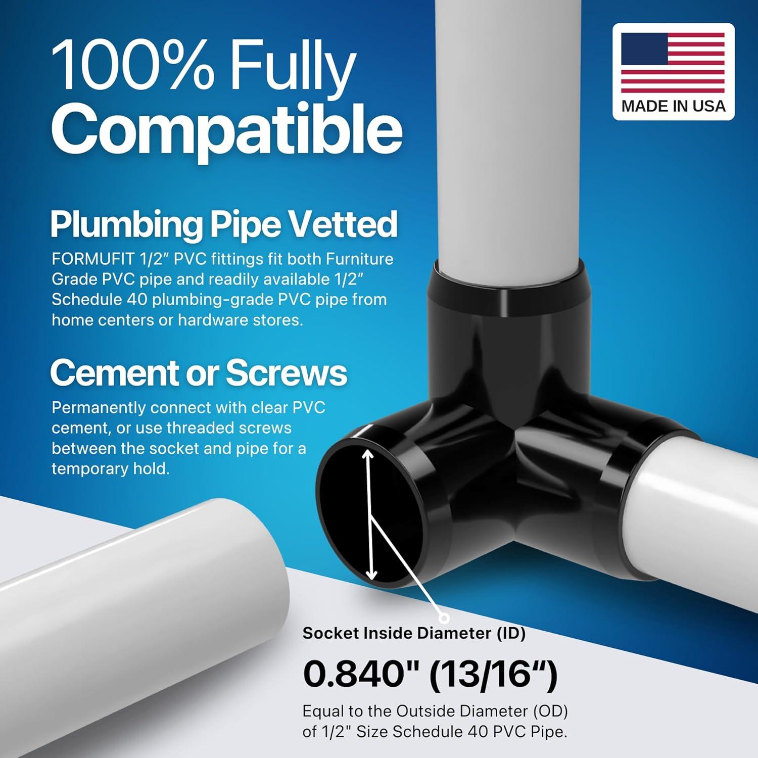 FORMUFIT 1/2" 3-Way Elbow Furniture Grade PVC Fitting in White, Made In USA, UV-Resistant, Impact-Proof, 0.840" Actual Socket Diameter (10-Pack) - F0123WE-WH-10