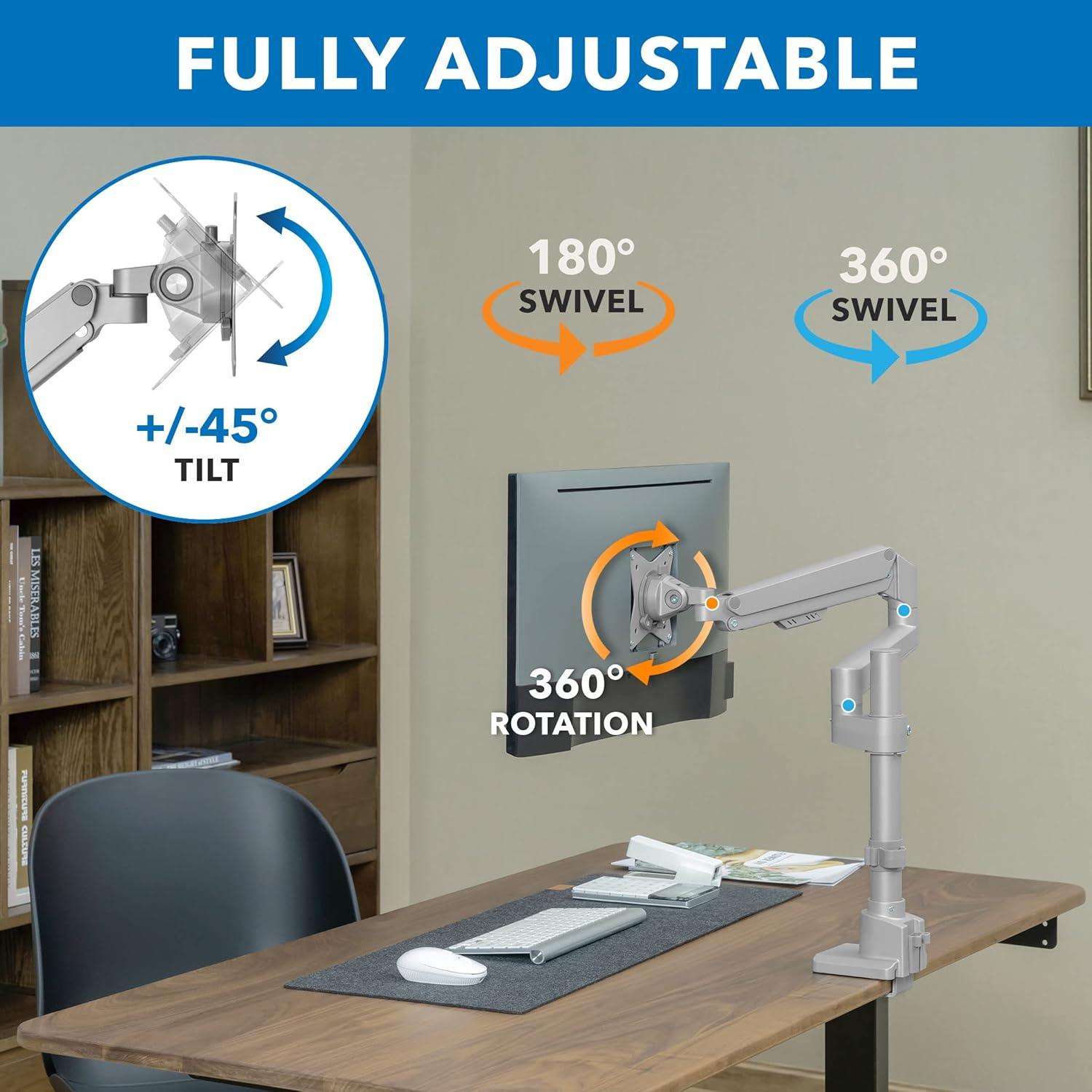 Mount-It! Full Motion Single Monitor Desk Mount, Height Adjustable with Gas Spring Arm