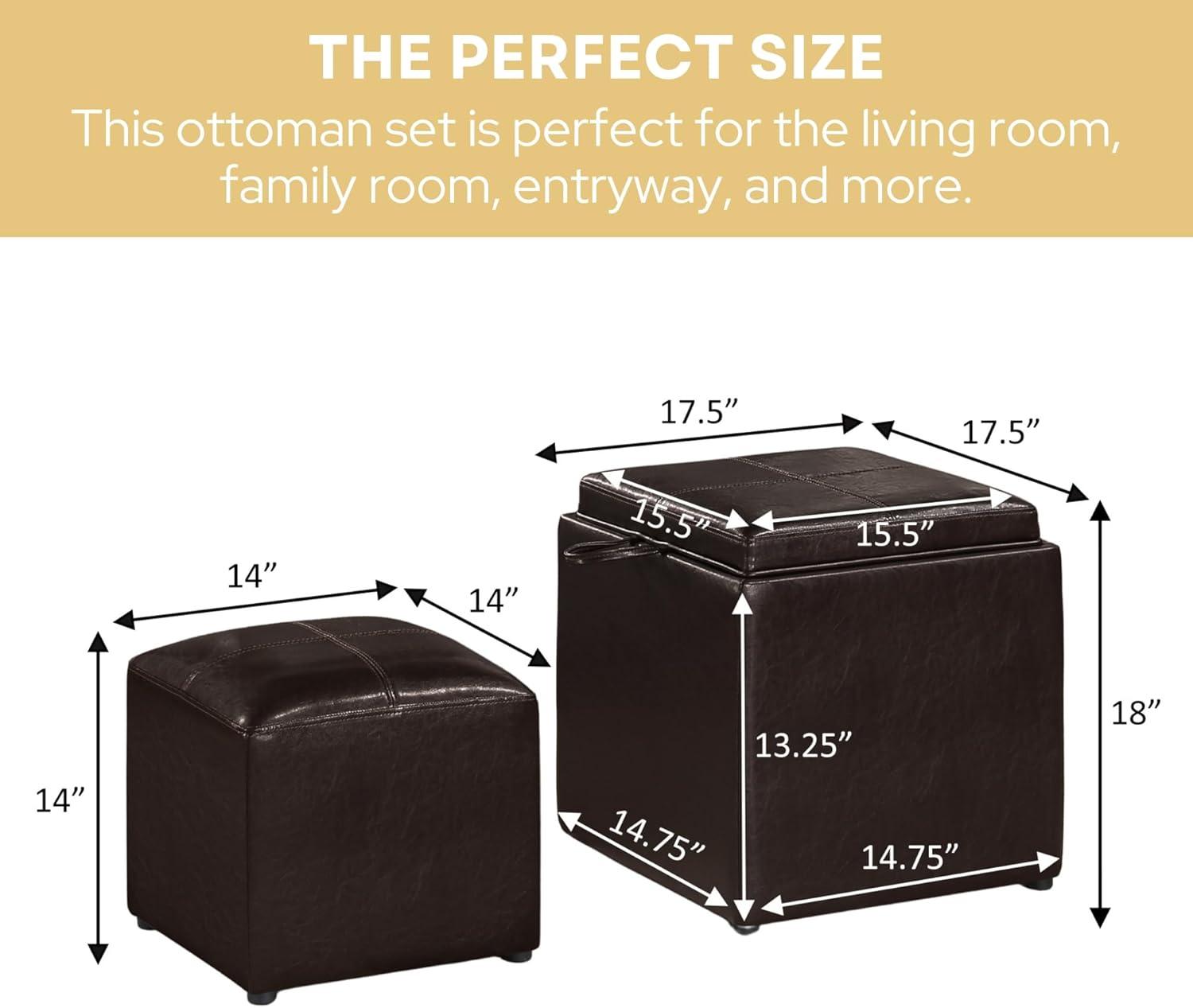 Convenience Concepts Designs4Comfort Park Avenue Single Ottoman with Stool and Reversible Tray, Espresso Faux Leather