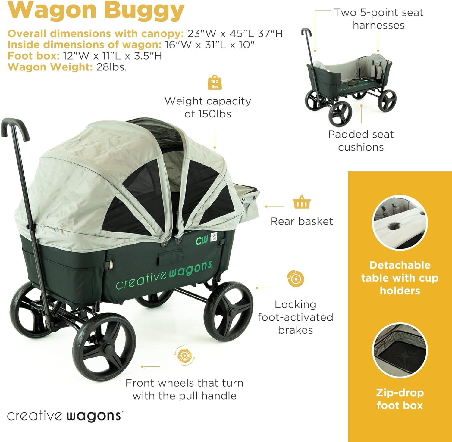 Creative Outdoor Stroller Wagon with Canopy for Kids Push Pull Folding Wagon, Black