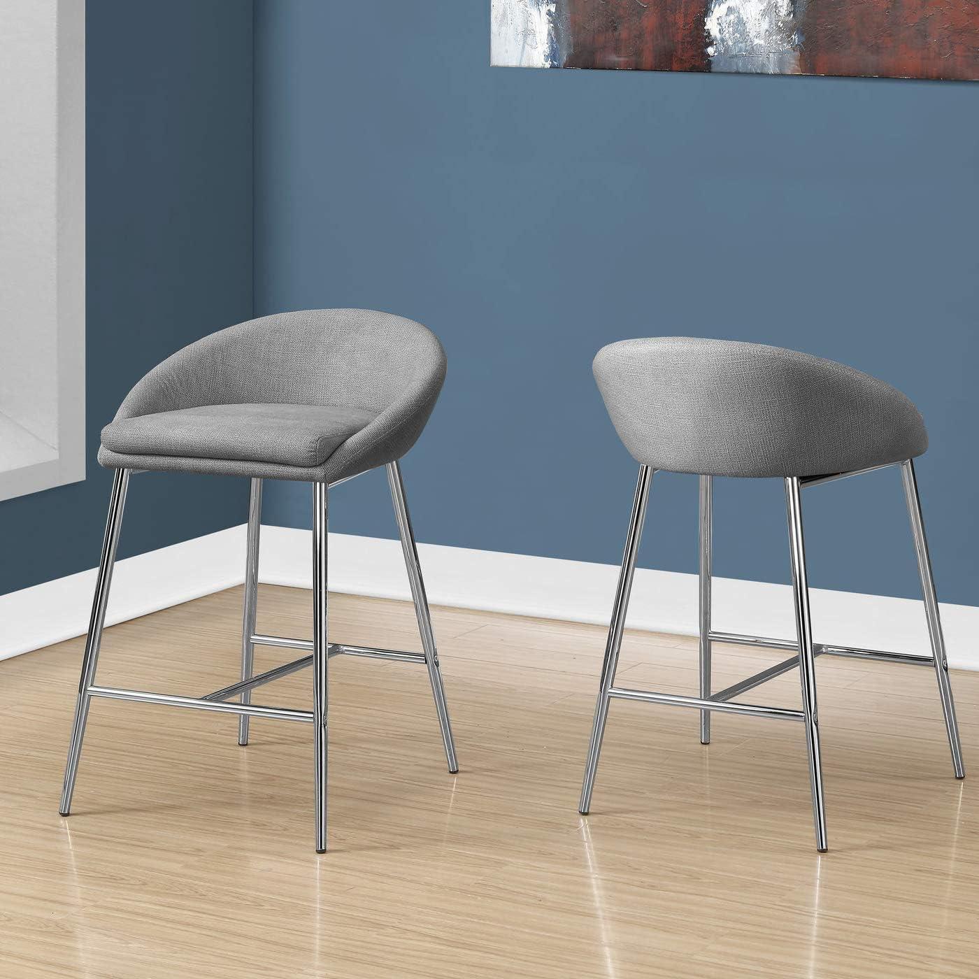 Bar Stool Set Of 2 Counter Height Kitchen Metal Fabric Grey Chrome