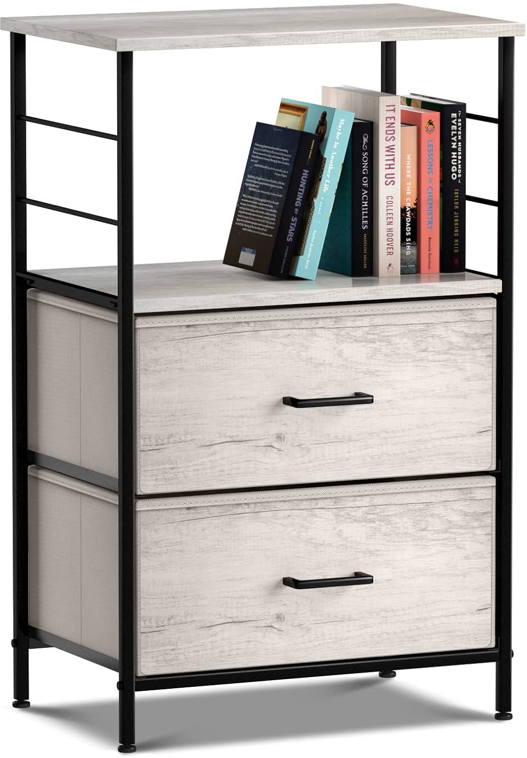 Sorbus Sorbus 1 Drawer and Shelves Nightstand with Steel Frame, Wood Top & Fabric Bins