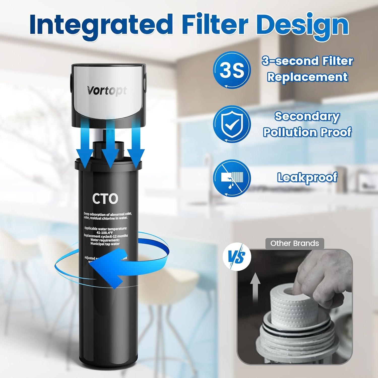 Under Sink Water Filter System ,NSF/ANSI 42 Certified Water Purifier, 28000 Galloons Large Flow Flux, Reduces PFAS, PFOA/PFOS, Chlorine, Bad Odors, Direct Connect to Kitchen Faucet, Q5-C2