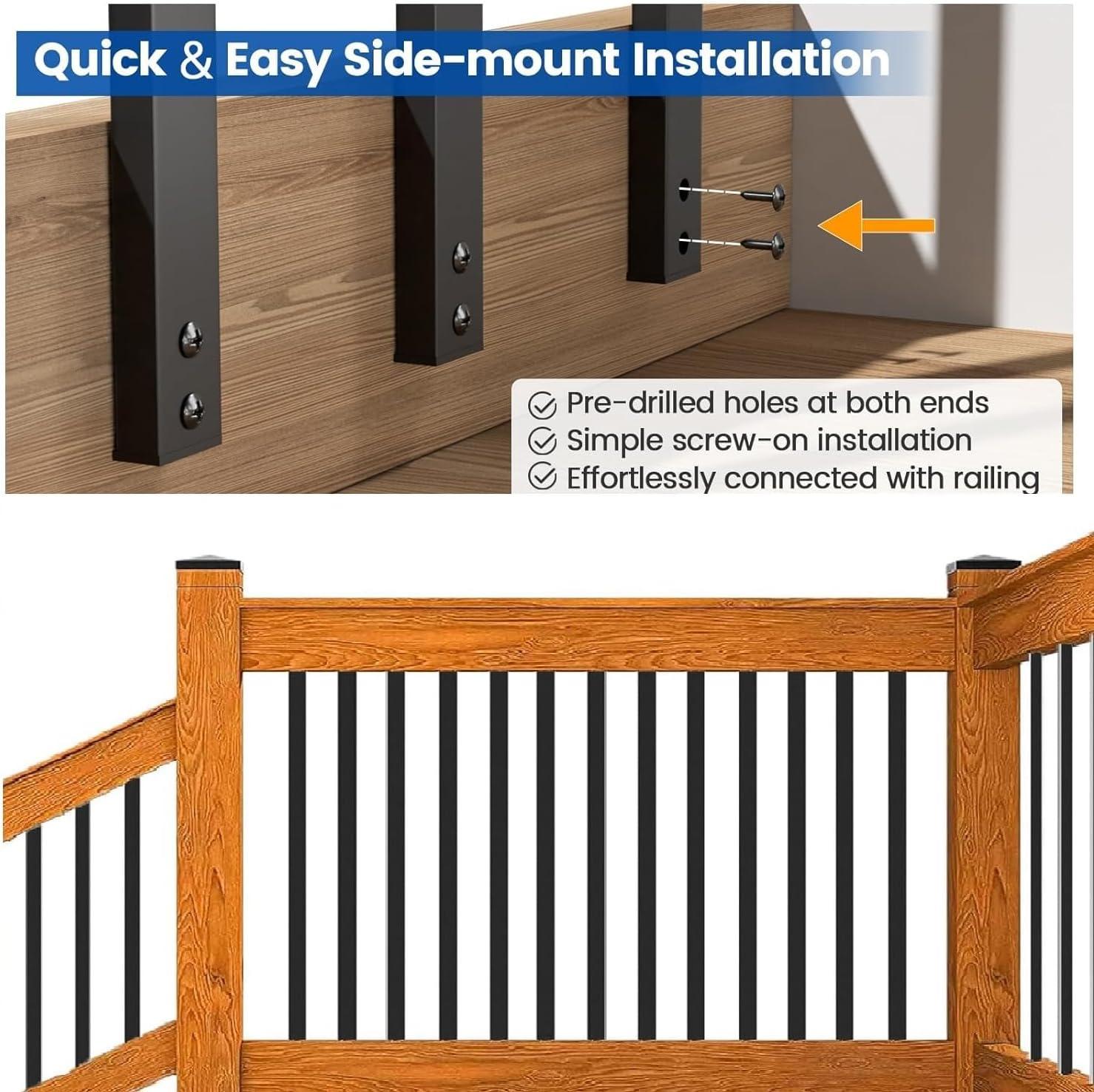 26 Pack Deck Balusters 36”Thicker Rectangle Staircase Baluster Black Metal Deck Spindle and Stairs Railing,Hollow Rectangle Deck Balusters for Deck Railing Porch