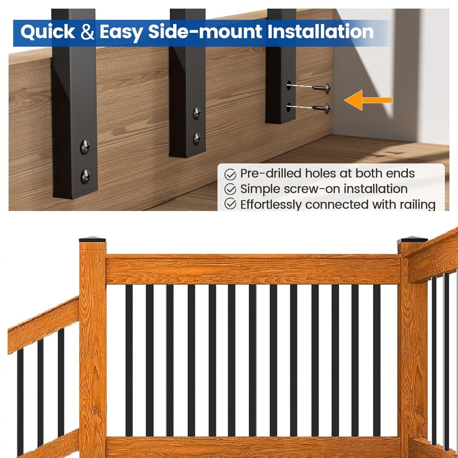 26 Pack Deck Balusters 36”Thicker Rectangle Staircase Baluster Black Metal Deck Spindle and Stairs Railing,Hollow Rectangle Deck Balusters for Deck Railing Porch