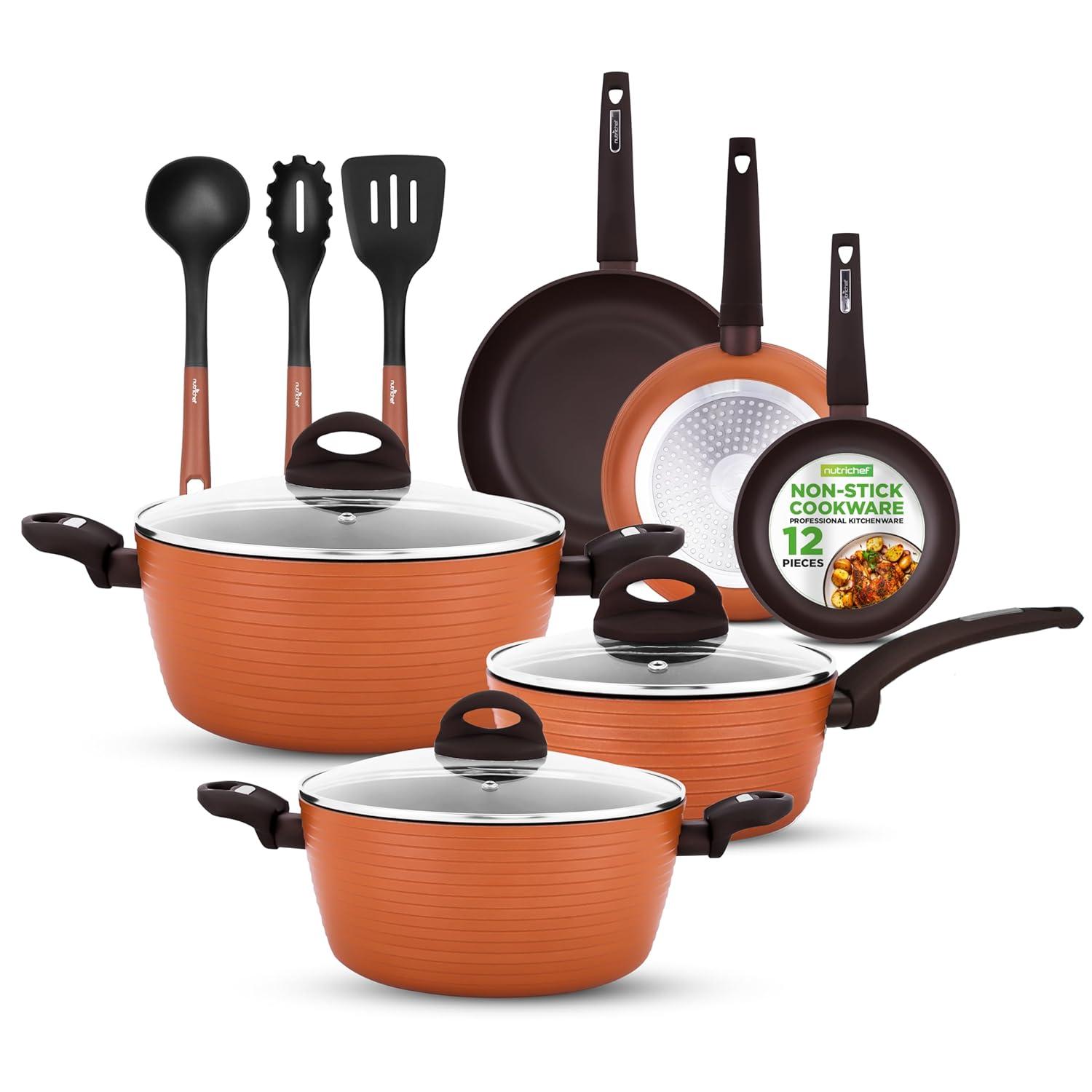 NutriChef 12 - Piece Non-Stick Aluminum Cookware Set