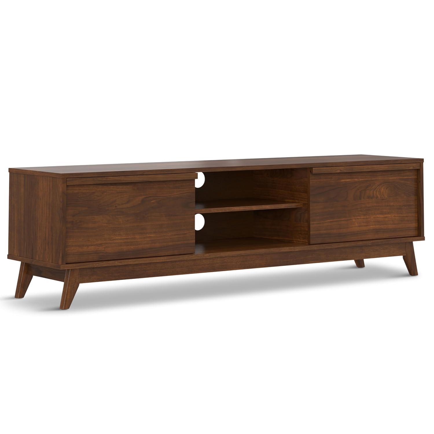 Simpli Home Lennon 72"W Solid Wood Mid-Century Modern Low TV Stand for TVs up to 80" with Storage