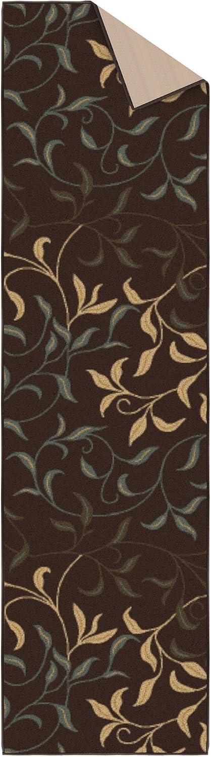 Ottohome Non-Slip Leaves Area Rug For Living Room, Hallway Runner, Entryway Rug, Brown