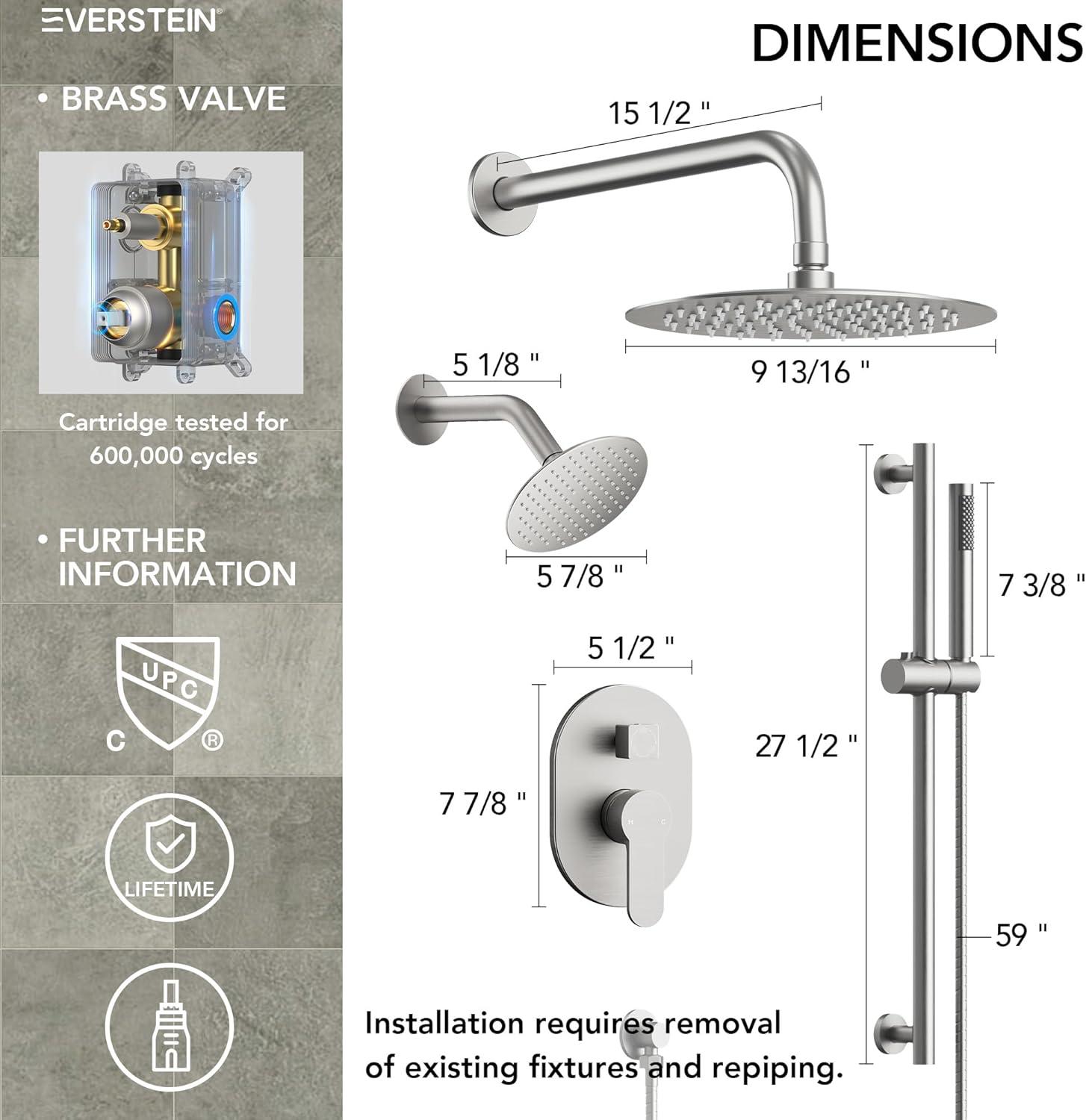 DualJetSpa 3-Function Round 10" & 6" Dual Shower Faucet System with Pressure Balancing Rough-In Valve