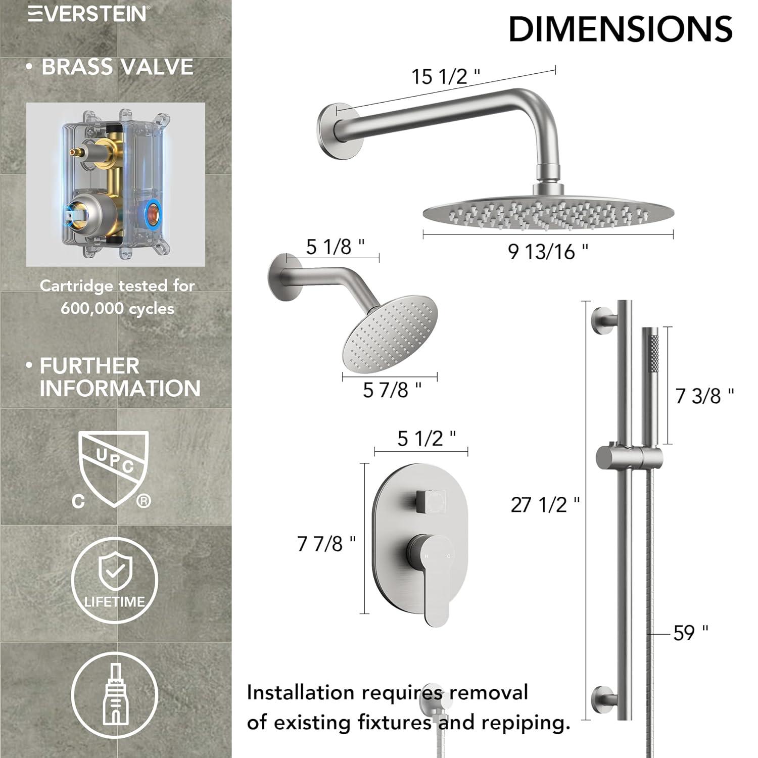 DualJetSpa 3-Function Round 10" & 6" Dual Shower Faucet System with Pressure Balancing Rough-In Valve
