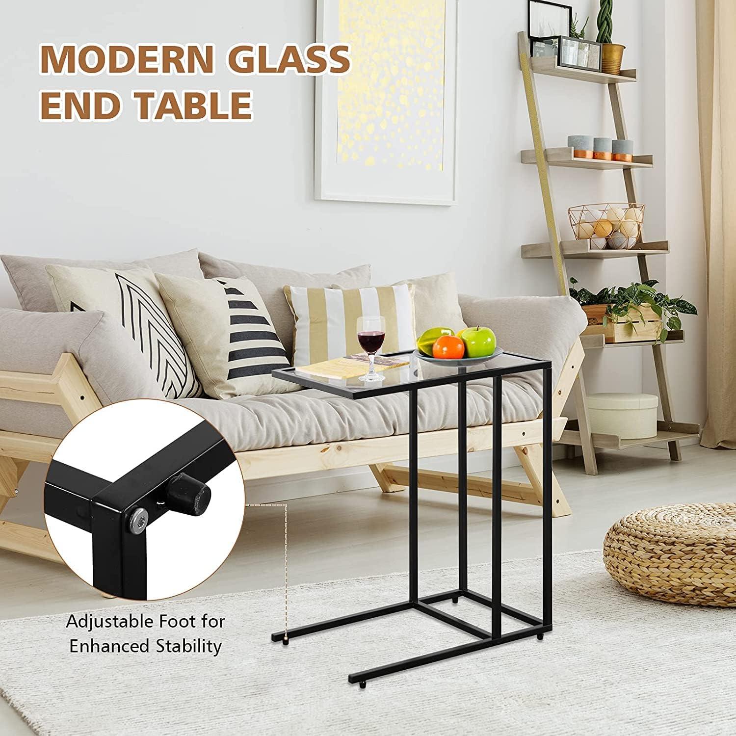 Canddidliike Sofa End Table Coffee Side Table with Glass Top, Glass Top Side Table, Sturdy Steel Frame, Easy to Clean, Great for End Tables & Decorative Displays