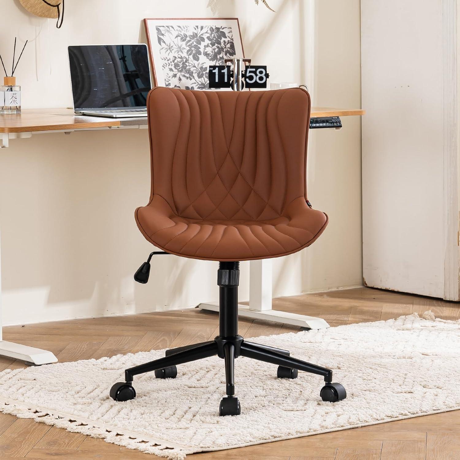 Coffee Brown Ergonomic Armless Faux Leather Swivel Task Chair