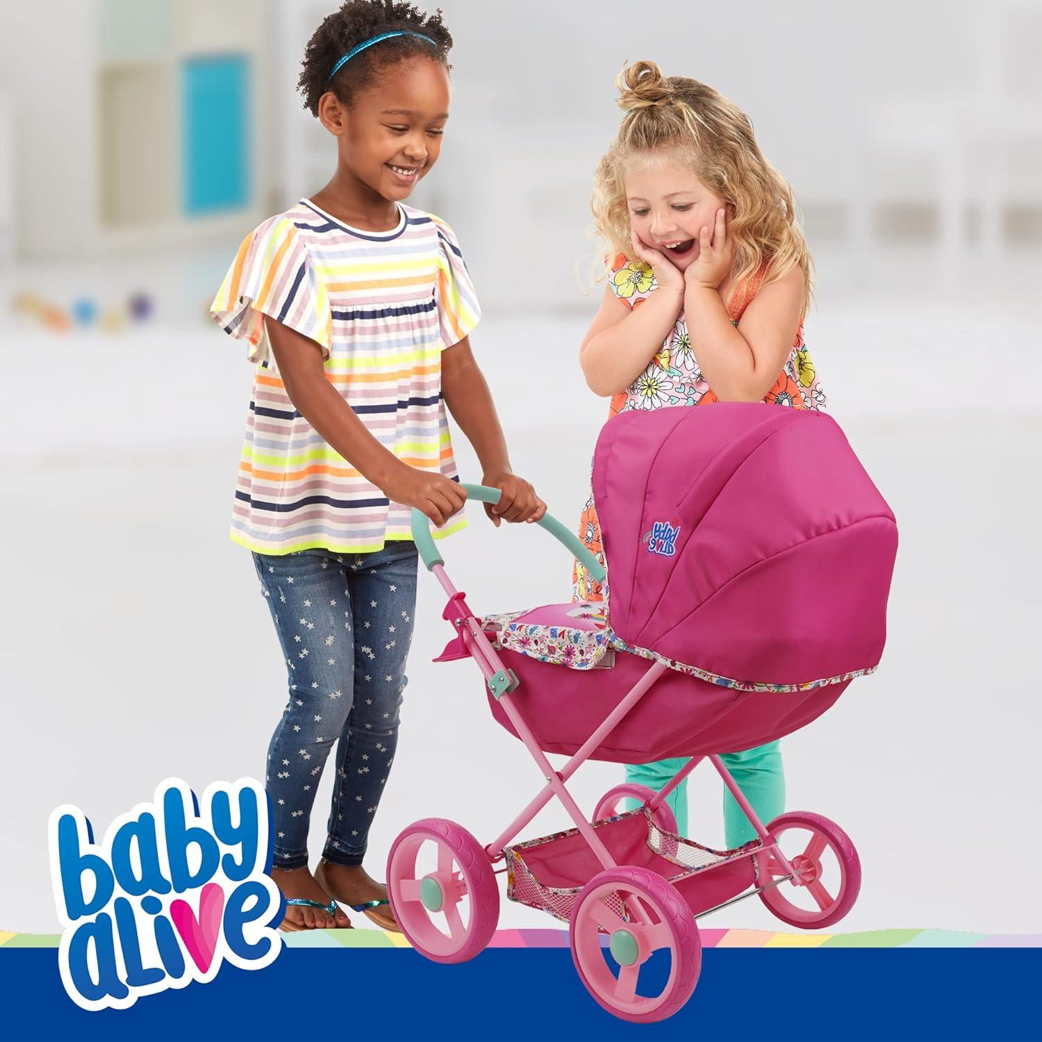 Baby Alive: Deluxe Classic Doll Pram - Pink & Rainbow - Fits Dolls up to 18"