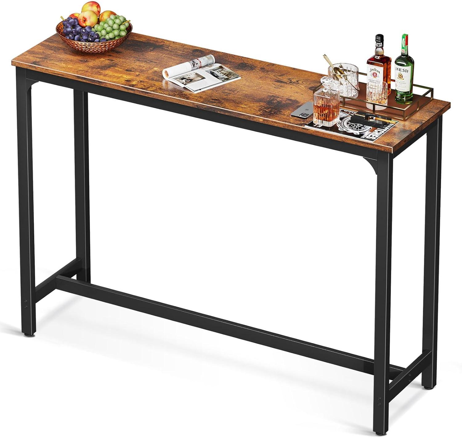 ODK 55 Inch Rectangular Modern Bar Height Pub Table, Rustic Brown