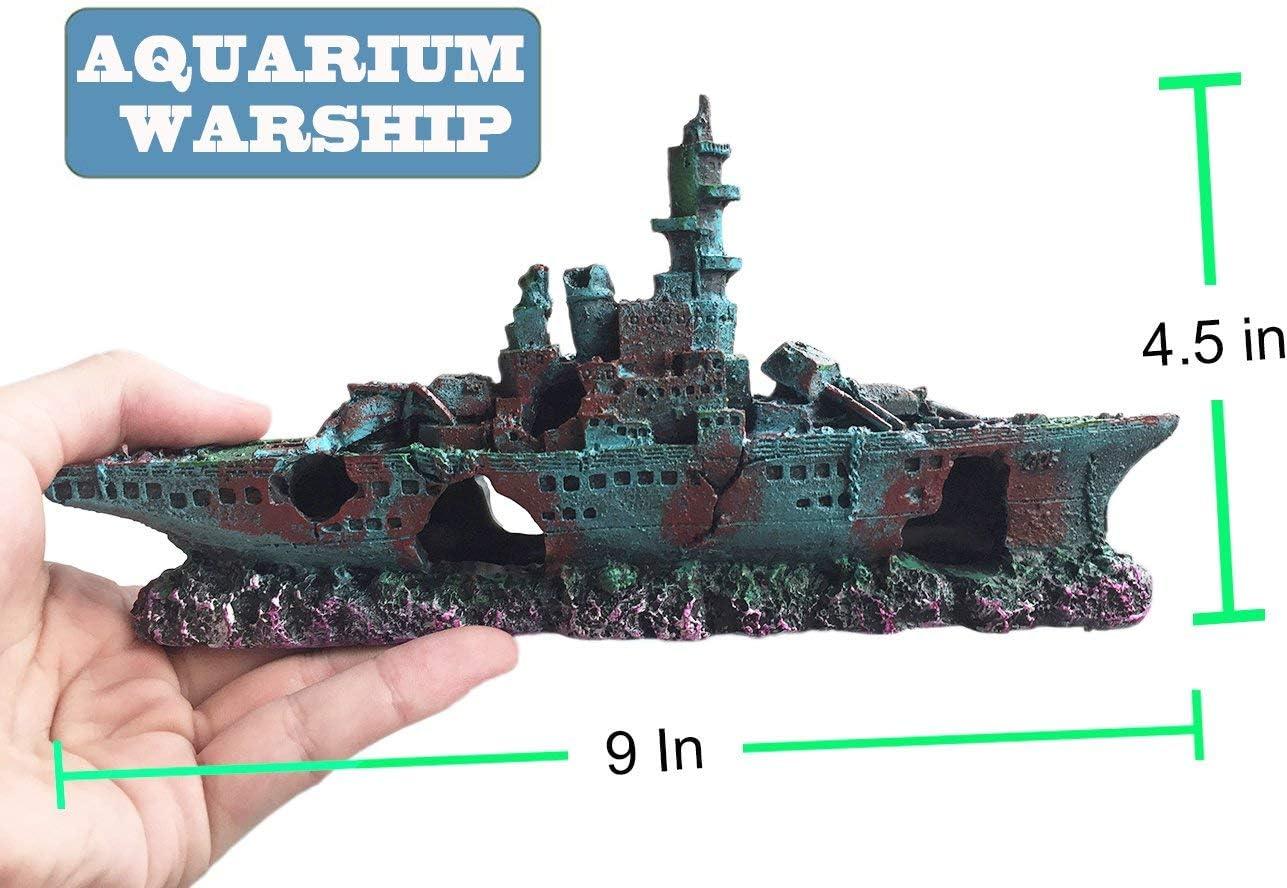 Decoración de Barco de Acuario, Barco, Naufragio, Pecera, Decoración, Naufragio, Sumergido para Agua Dulce y Agua Salada