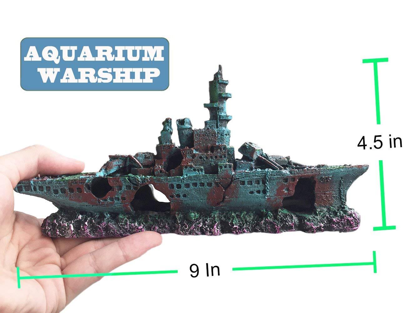 Decoración de Barco de Acuario, Barco, Naufragio, Pecera, Decoración, Naufragio, Sumergido para Agua Dulce y Agua Salada