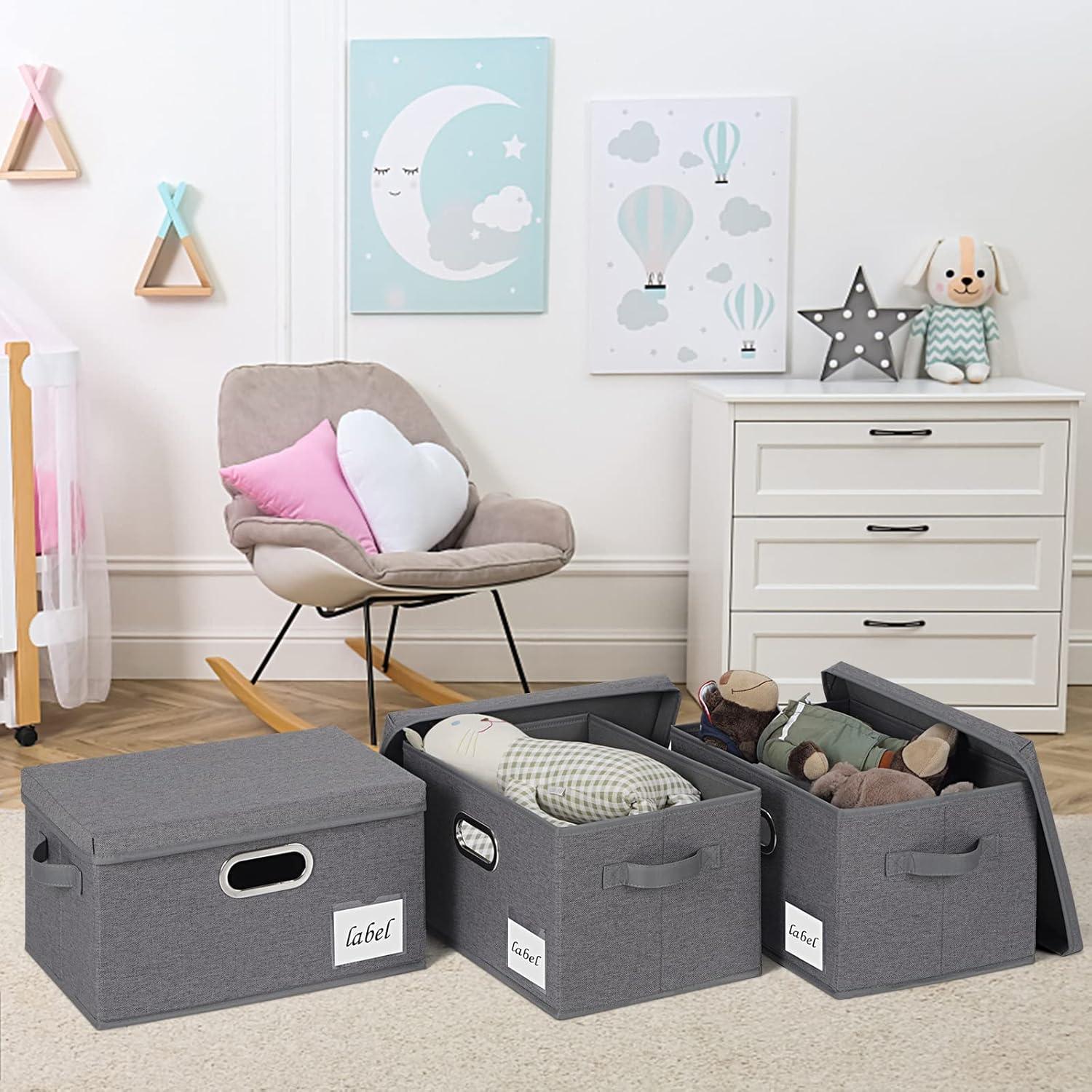 Large Gray Fabric Stackable Storage Boxes with Lids