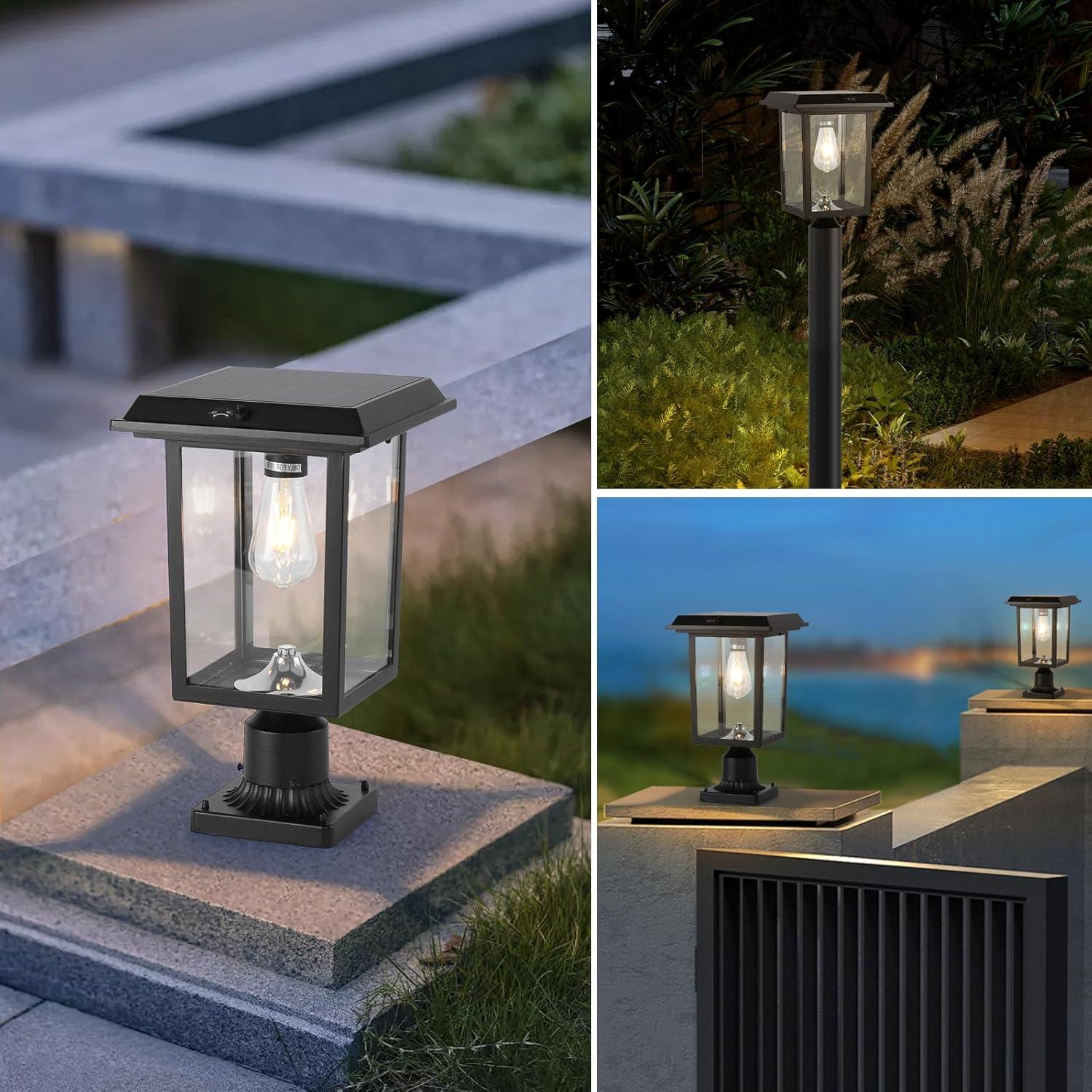 Black Aluminum Solar LED Dusk to Dawn Outdoor Lamp Post