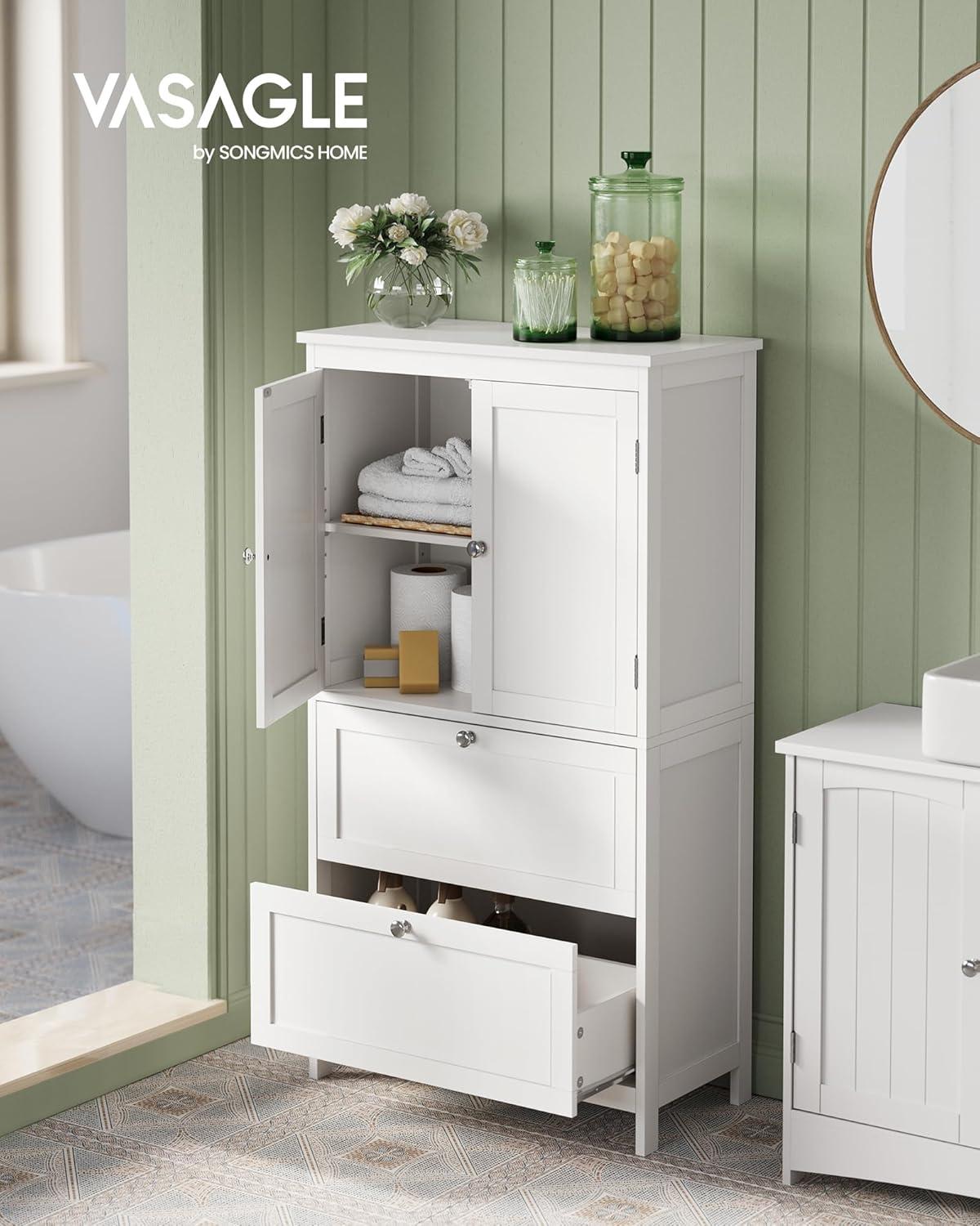 White MDF Living Room Cabinet with Adjustable Shelving