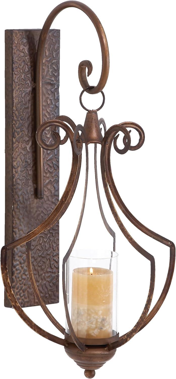 Co-t Bronze Iron Wall Sconce With Textured Finish And Glass Globe For Elegant Candle Display