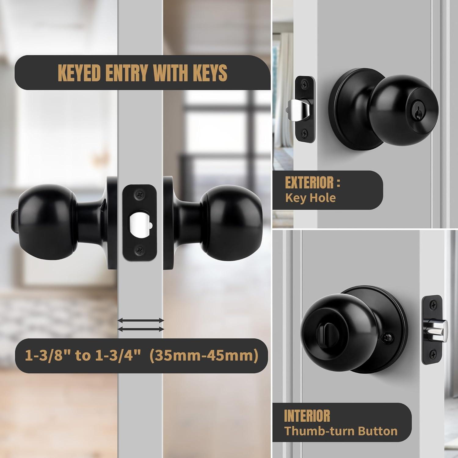 Brinks Keyed Entry Classic Ball Style Doorknob, Matte Black Finish