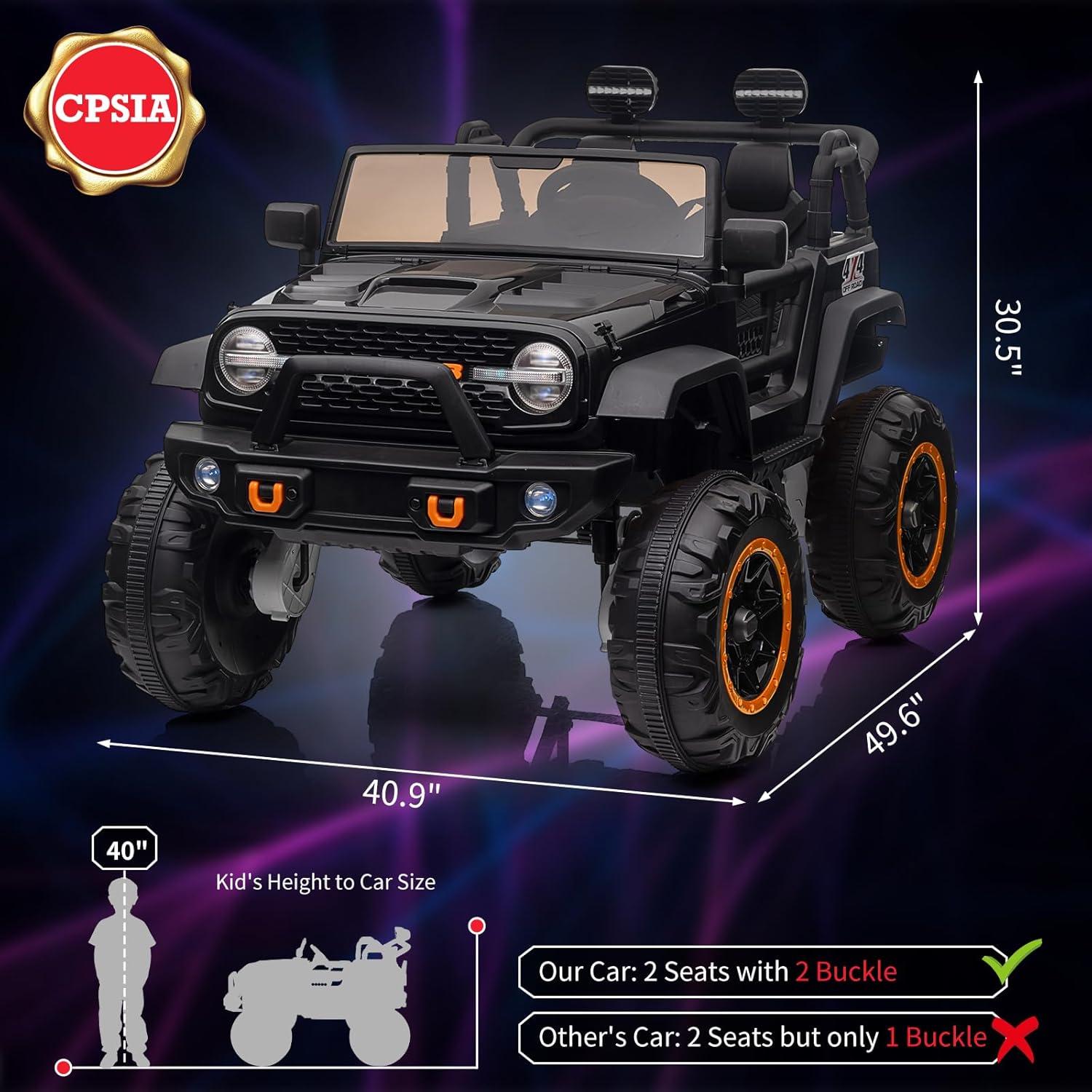 Garvee 24V Kids Ride on Truck Car with Remote Control & 2 Seater, 4*45W Motor, 7 AH Battery Powered Toy Car w/ Spring Suspension, 4 Large Wheels, 3 Speeds, LED Lights, Bluetooth for Girls Boy