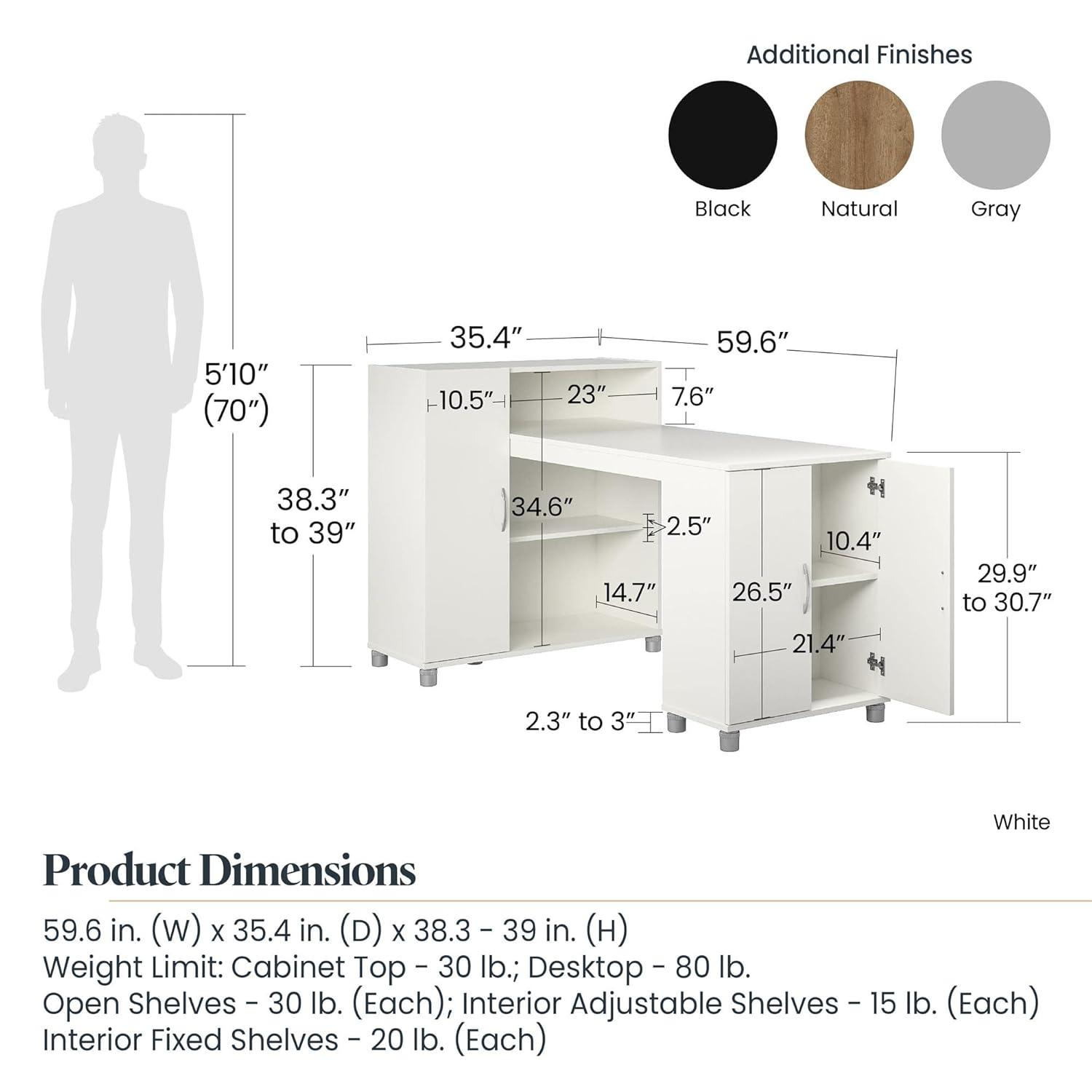 RealRooms Basin Hobby and Craft Desk with Storage, Black