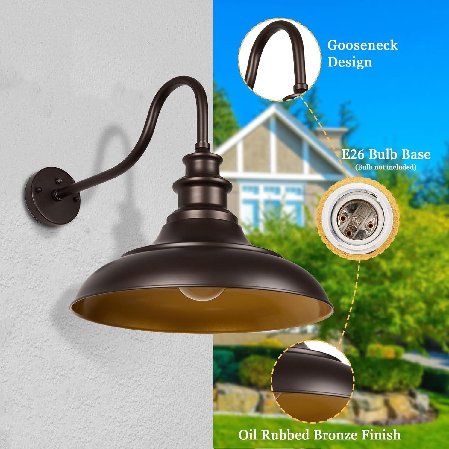 VIANIS Dusk to Dawn Barn Lights, 2 Pack Brown Gooseneck Outdoor Light Fixture, Farmhouse Outdoor Wall Lights for House, Porch, Entryway, Garage