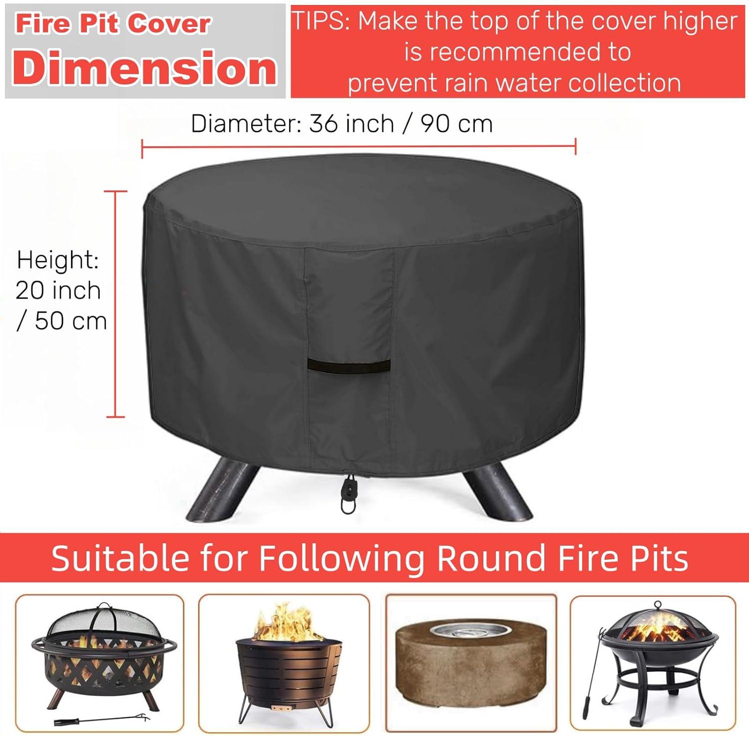 Black Waterproof 600D Polyester Round Fire Pit Cover 36 Inch