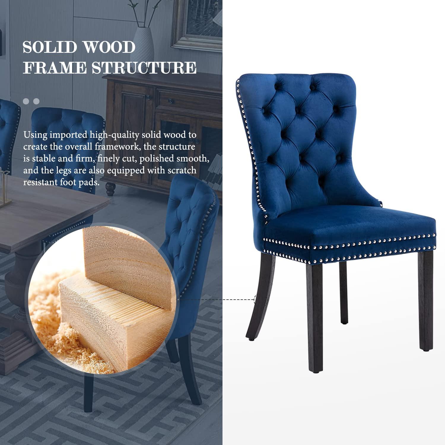 Tzicr Tufted Dining Chairs Set of 6, Upholstered Dining Chairs with Nailhead Back, Nailhead Trim, Velvet Dining Chairs for Kitchen/Bedroom/Dining Room(Blue)