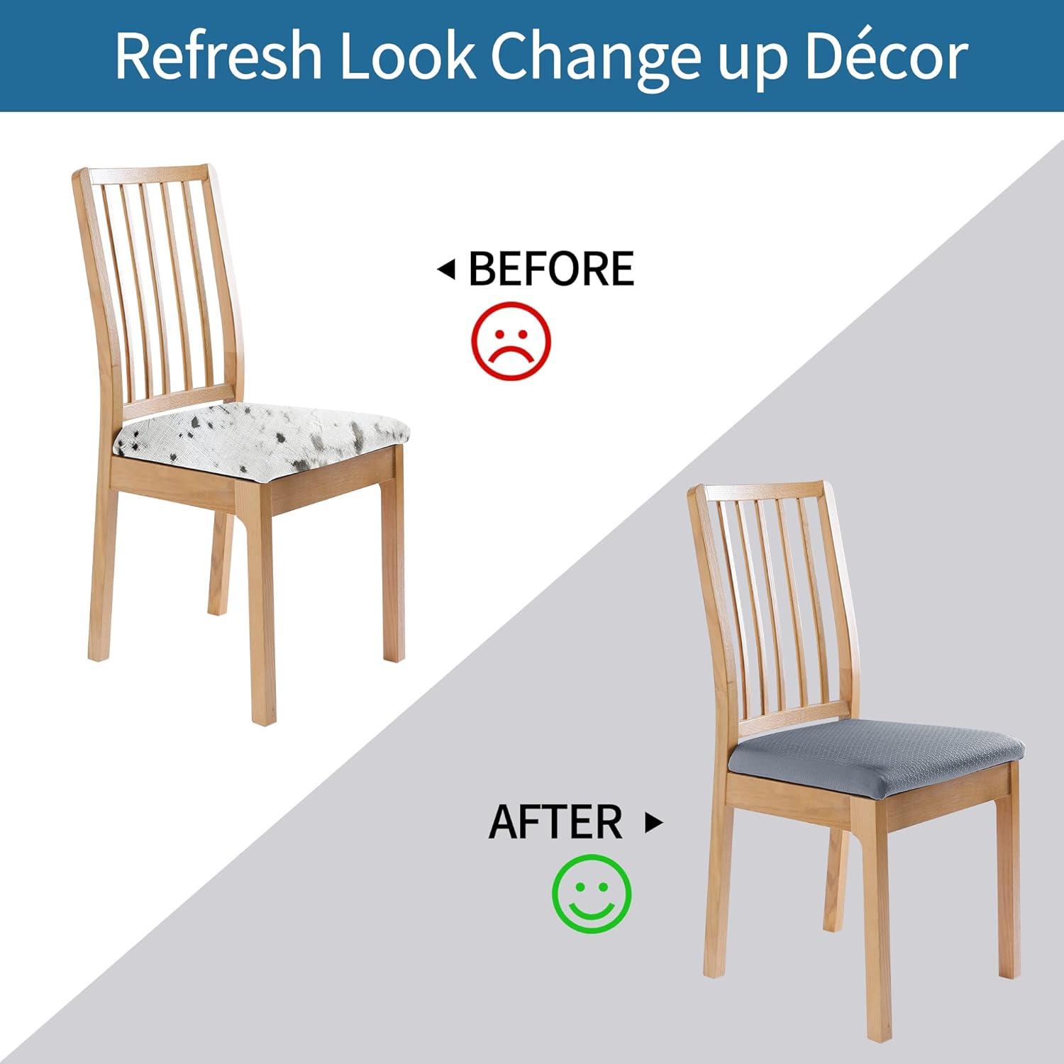 Smiry Dining Chair Seat Covers Stretch Jacquard Chair Slipcover with Ties (Set of 6, Beige)