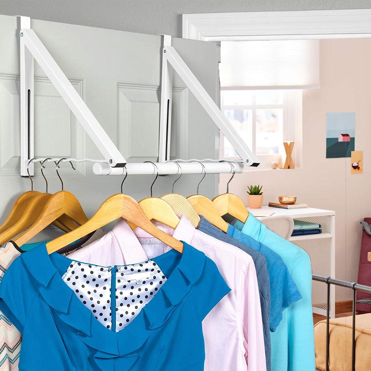 White Foldable Over-the-Door Hanging Rack with Hooks