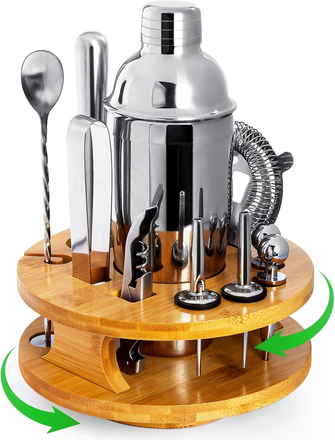 12-Piece Stainless Steel Bartender Kit with Bamboo Stand