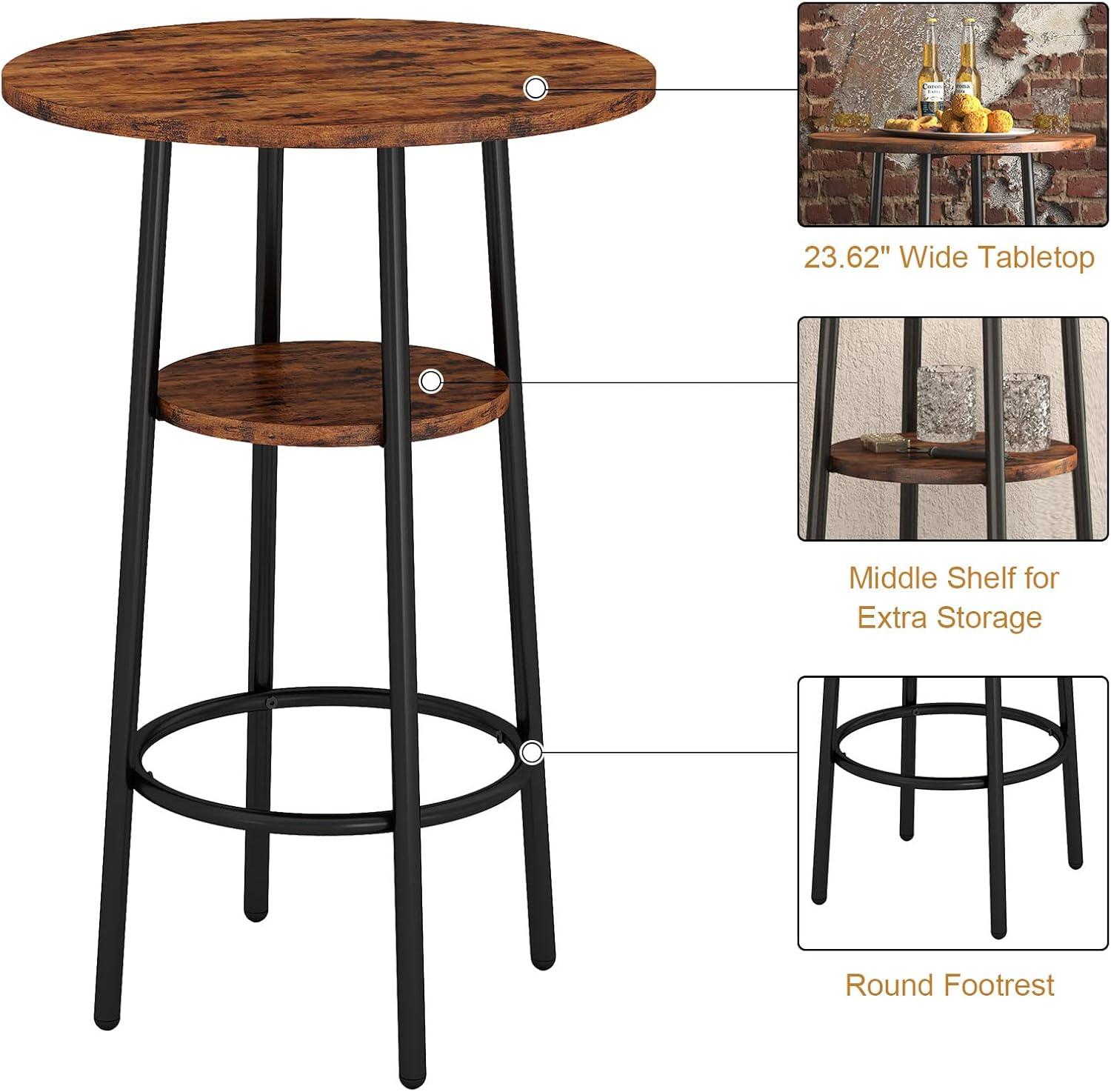 Rustic Brown and Black Metal 3-Piece Pub Table Set with Storage Shelf