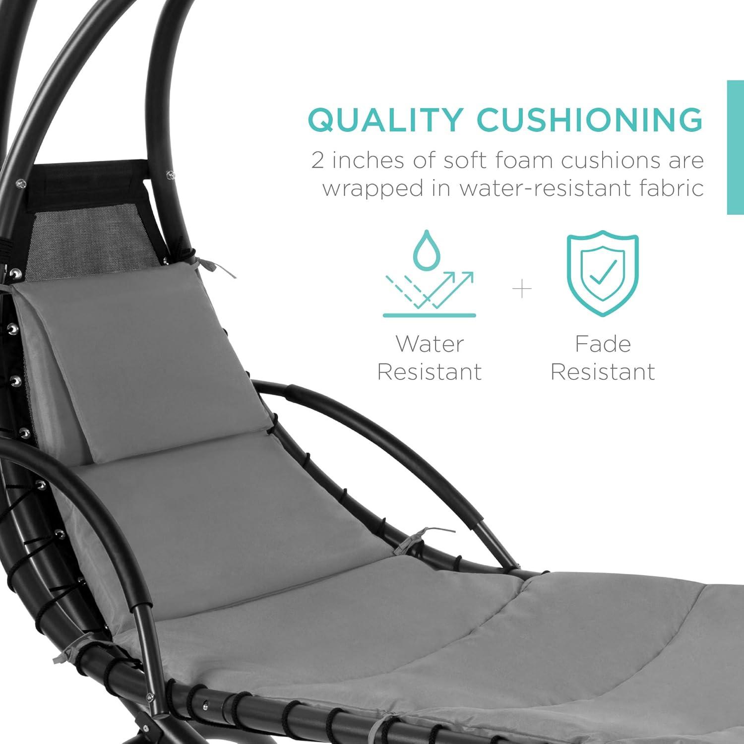 Best Choice Products Hanging Curved Chaise Lounge Chair Swing for Backyard, Patio w/ Pillow, Shade, Stand