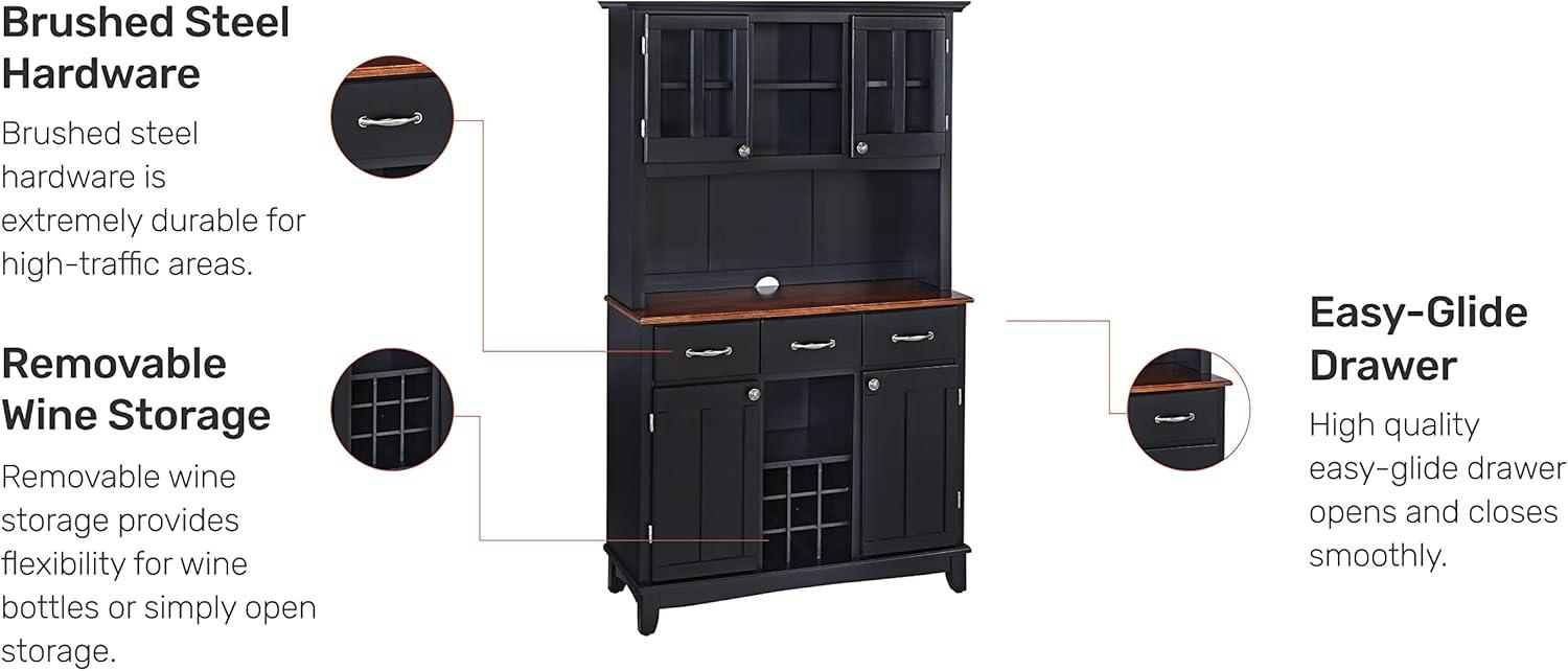 Cherry Top Black Hardwood Buffet Server with Hutch and Wine Rack